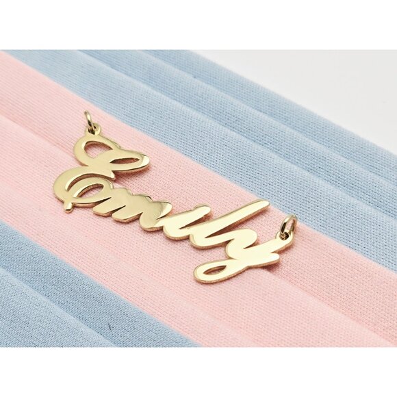 Unique 14K Karat Solid Yellow Gold Designer Name Initial " Emily " Charm Pendant - Picture 3 of 13